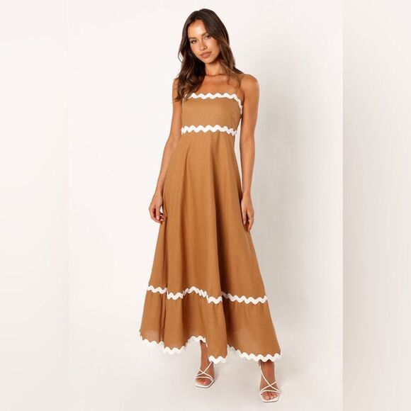 Petal + Pup Yana Maxi Dress Tan White NWT $109 - Picture 2 of 8
